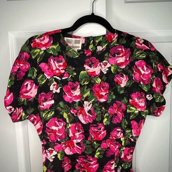 Vintage Silk Form Fitting Dress Floral Size 4 - Picture 2 of 14